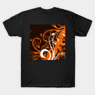 Orange white floral Art T-Shirt